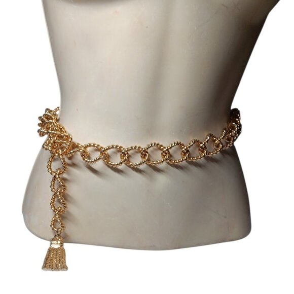 Nautical Gold Tone Rope Chain Belt with Tassel Adjustable Waist up to 36\